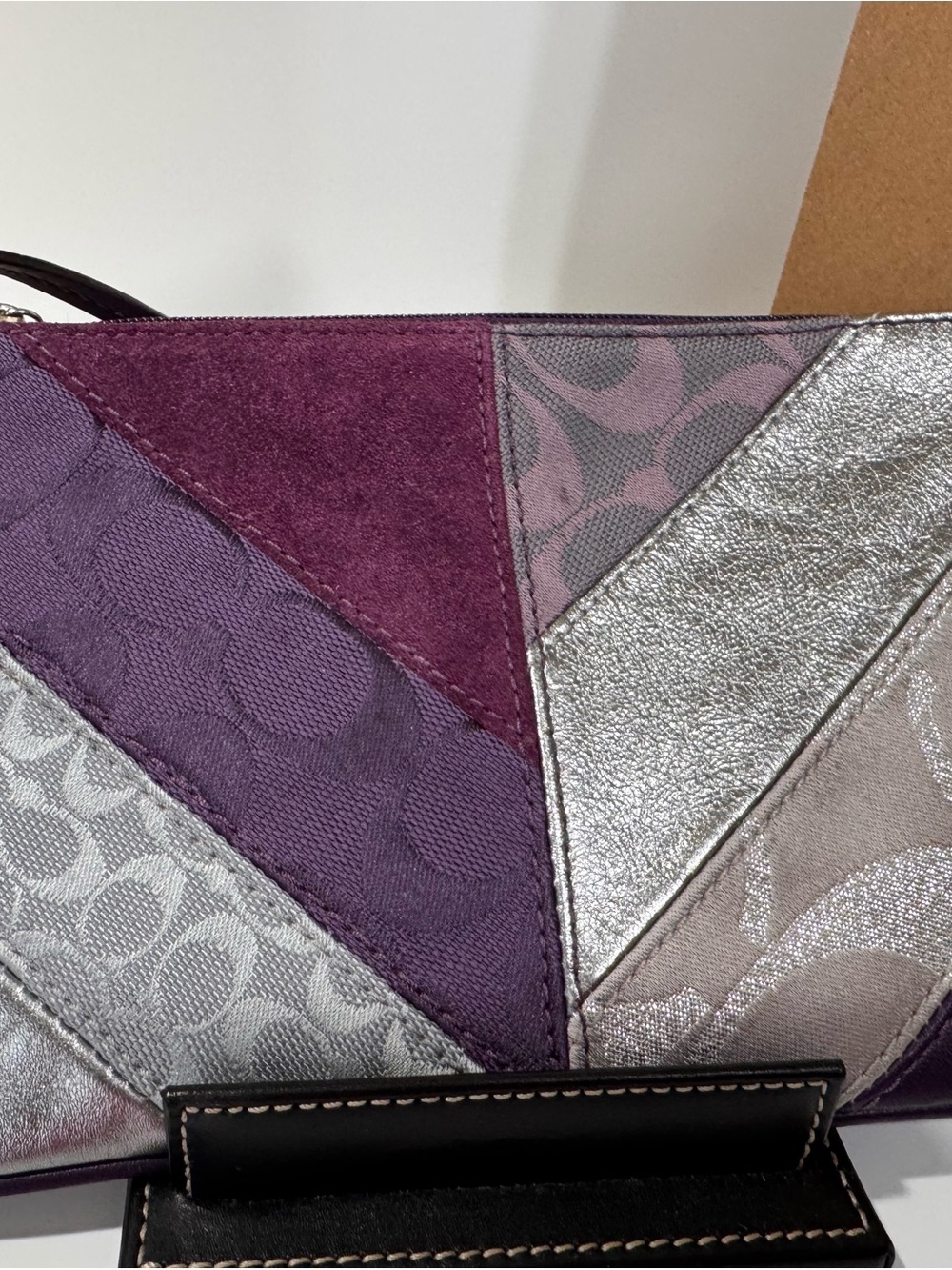 Coach Purple Suede & Metallic Patchwork Wristlet Duo - Picture 2 of 16